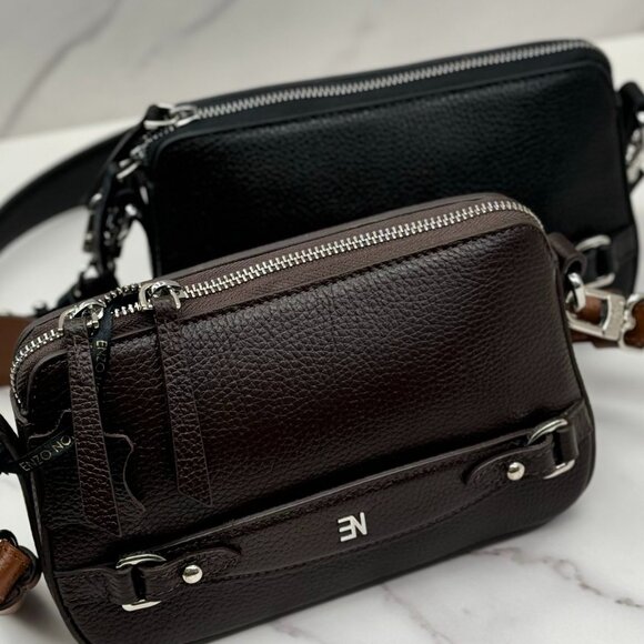 Small Black Bag with Silver Hardware and Long Strap - Picture 1 of 9